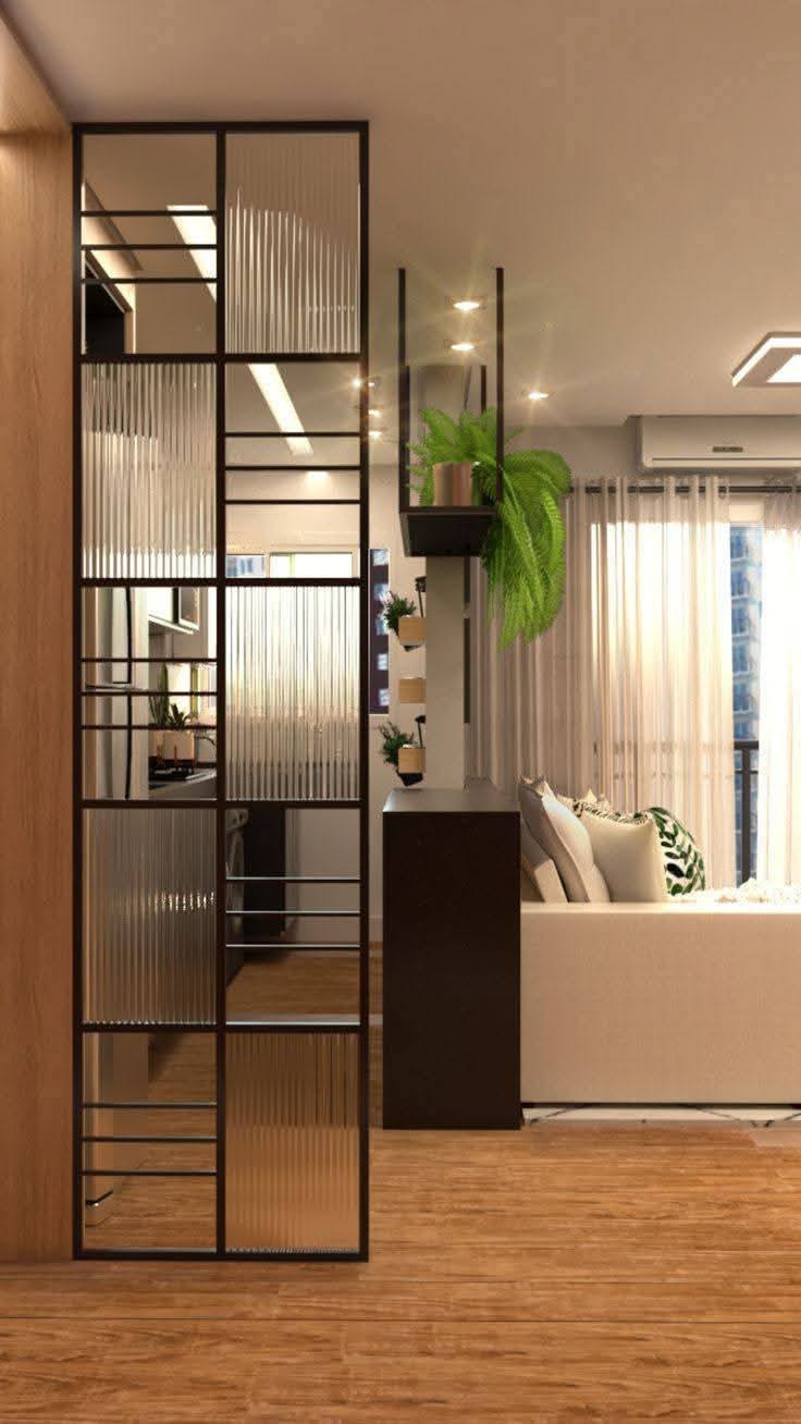 Black Frame Reeded Glass Room Divider