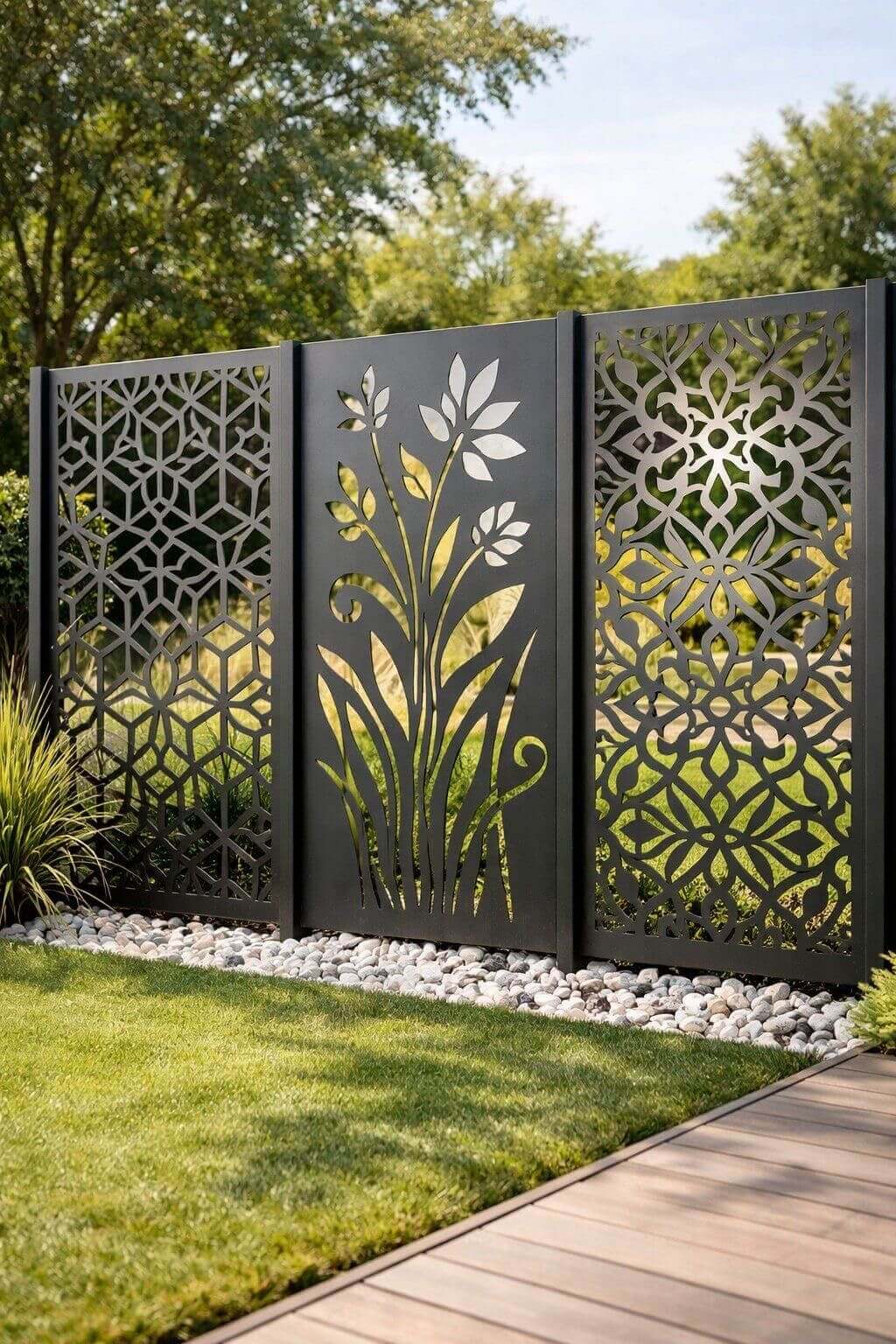 Floral Laser-Cut Metal Garden Screen Panels