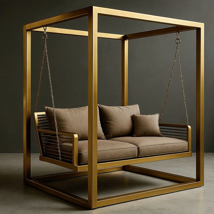 Gold Cube Frame Hanging Canopy Swing Sofa