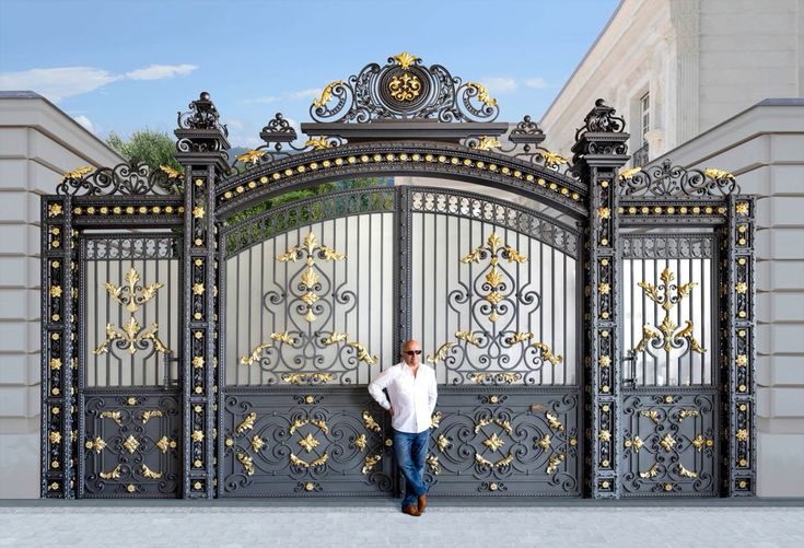 Grand Wrought Iron Gate with Gold Leaf Scrollwork