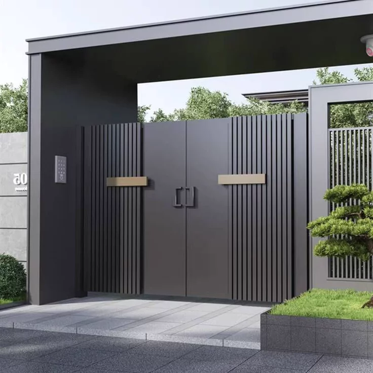 Vertical Slat Gate with Wood-Tone Handle Accents